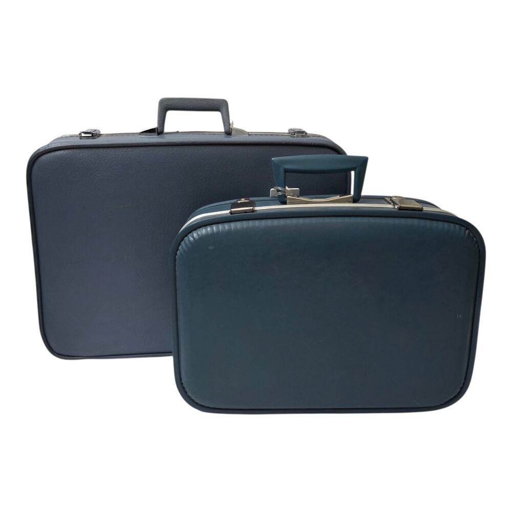 Vintage Slate Blue 2-Piece Luggage Set Hard Case Blue Sears READ